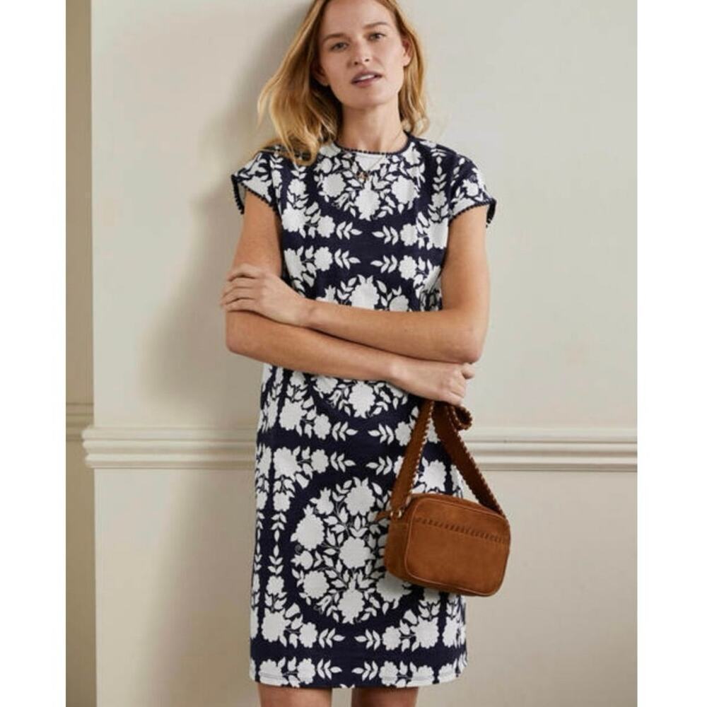 Boden Navy & White Floral Shift Mini Dress